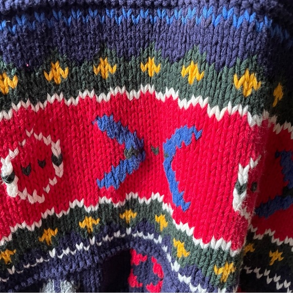 Vintage 90s hand knit colourful 100% cotton GAP crew neck sweater size large - Picture 6 of 14